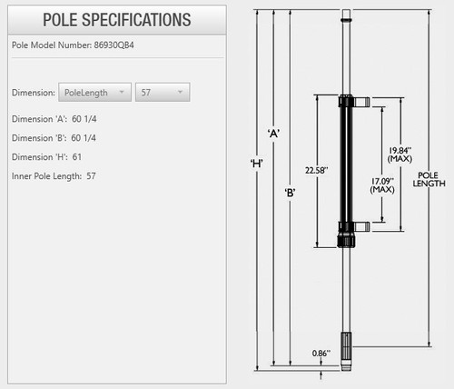 CLOSE OUT Whelen 86930QB4 Bottom Mount Push-Up 20" Outer Body 57" Silver with 4C Internal Input Wire 3" Side Mount with Cradle and Sensor